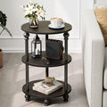 Small Round Side Table - 3 Tier Accent End Table for Narrow Spaces, Sturdy Metal Frame with Wood Finish and 44 Lbs Capacity per Shelf, Nightstand or Bedside Use for Living Room, Black