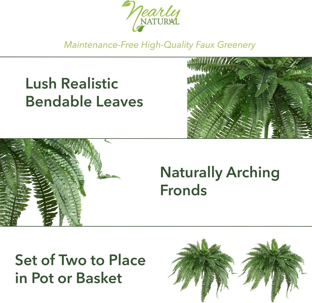 Nearly Natural 48in Boston Fern Artificial Plant, Large Hanging Fake Plant with 67 Long Realistic Fronds, Maintenance-Free Faux Fern for Office and Home Décor (Set of 2)