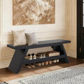 2-Tier Shoe Bench,Entryway Shoe Storage Bench,Modern Narrow Bench for Entryway, Kitchen, Bedroom, Dining（Black）