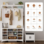 IRONCK 80" H 47" W Large Hall Tree with Bench and Shoe Storage, 6-in-1 Entryway Bench with Coat Rack, Adjustable Shelf, Hanging Hooks, 11 Shoe Cubby, 2 Tier Top Storage for Entryway and Bedroom, White