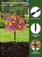 Set of 2 Artificial Topiary Ball Flowers for Outdoors Planters, 22'' Spring Decoration with Spike, UV Resistant Faux Summer Plants, Fake Bushes Decor Porch & Patio (Colorful Violet)