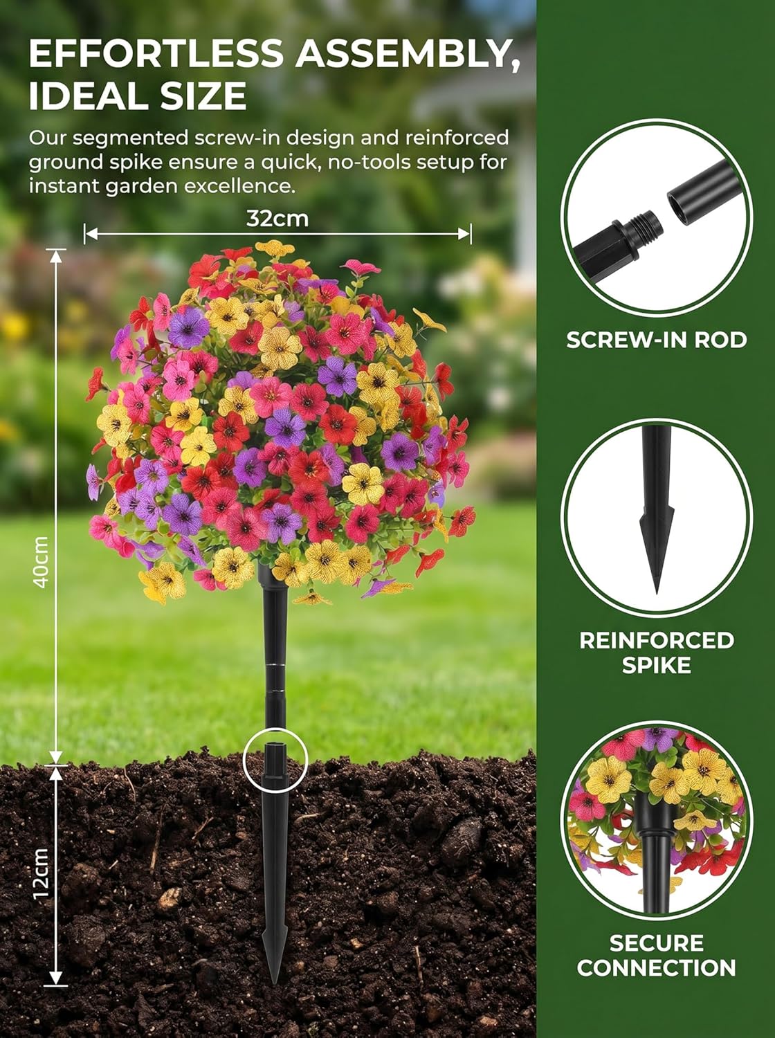 Set of 2 Artificial Topiary Ball Flowers for Outdoors Planters, 22'' Spring Decoration with Spike, UV Resistant Faux Summer Plants, Fake Bushes Decor Porch & Patio (Colorful Violet)