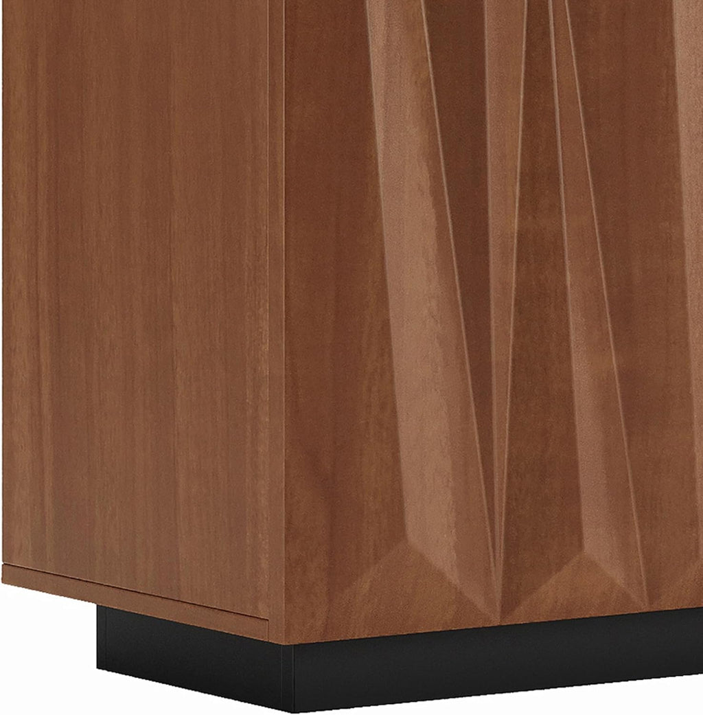 60" Contemporary Geometric Sideboard Buffet with 3D Triangular Doors & Floating Base, Light Walnut Credenza Storage Cabinet for Living Room Kitchen Entryway