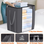TasticTotes 120L Extra Large Clothes Storage Bags, Foldable Blanket Storage and Organization, Thick Fabric Containers with Reinforced Handles & Zippers for Clothing, Comforters, Bedding, Gray, 1 Pack