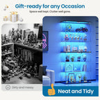 Dystler Display Cabinet with Glass Doors, 70" Tall Clear Curio Cabinet with RGB LED Lights for Collectibles, Figures, Lighted 6-Tier Glass Display Case for Living Room, Black