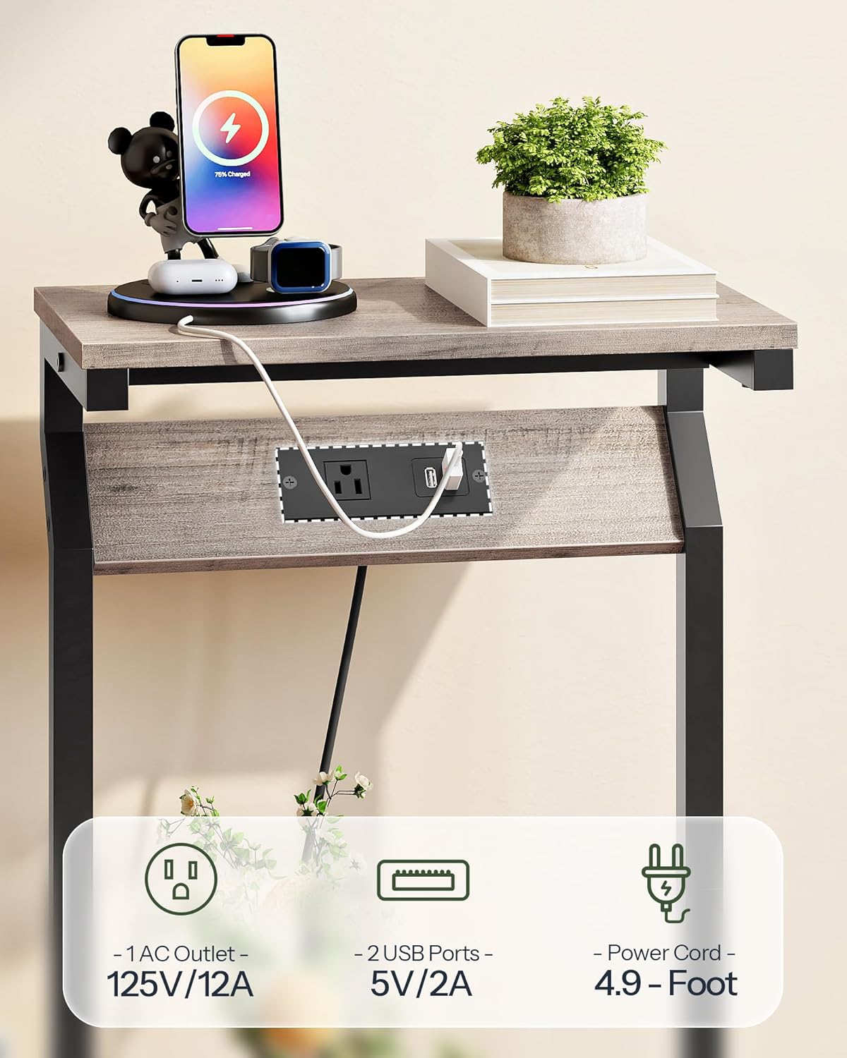 CHOEZON Narrow Side Table with Charging Station and End Table Bundle, Skinny End Table for Small Spaces, Mini Fridge Stand with Storage for Living Room, Bedroom TBZ27UBG-TBZ55BF