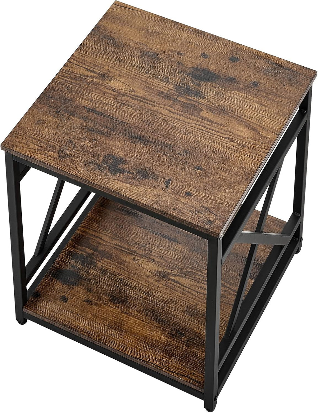 VEVOR End Table 18" Square, 2-Tier Side Table with Open Storage Shelves, Industrial Nightstand Bedside Table with Metal Frame & Wood Top, Small Sofa Table for Living Room, Bedroom, Office, Dorm