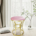 Velvet Round Vanity Stool Chair,Pink Velvet Footrest Ottoman Foot Stool Seat with Golden Metal Legs,Makeup Chair for Bathroom Vanity,Bedroom,Living Room