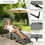Folding Lounge Chairs for Outside, Patio Sun Tanning Chair with Sun Shade, 4 Position Beach Lounge Chair with Cup Holders & Wooden Armrests for Beach and Pool, Oxford Fabric, Beige
