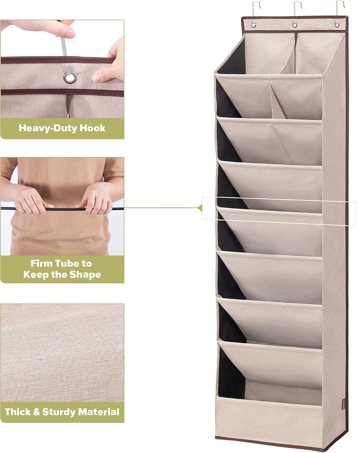 4 Pack Shoe Organizer with 6 Extra Large Pockets and 4 Large Pocket, Over the Door Sturdy Closet Storage Rack, Hanging Shoe Organizer for Shoes, Sneakers, Beige