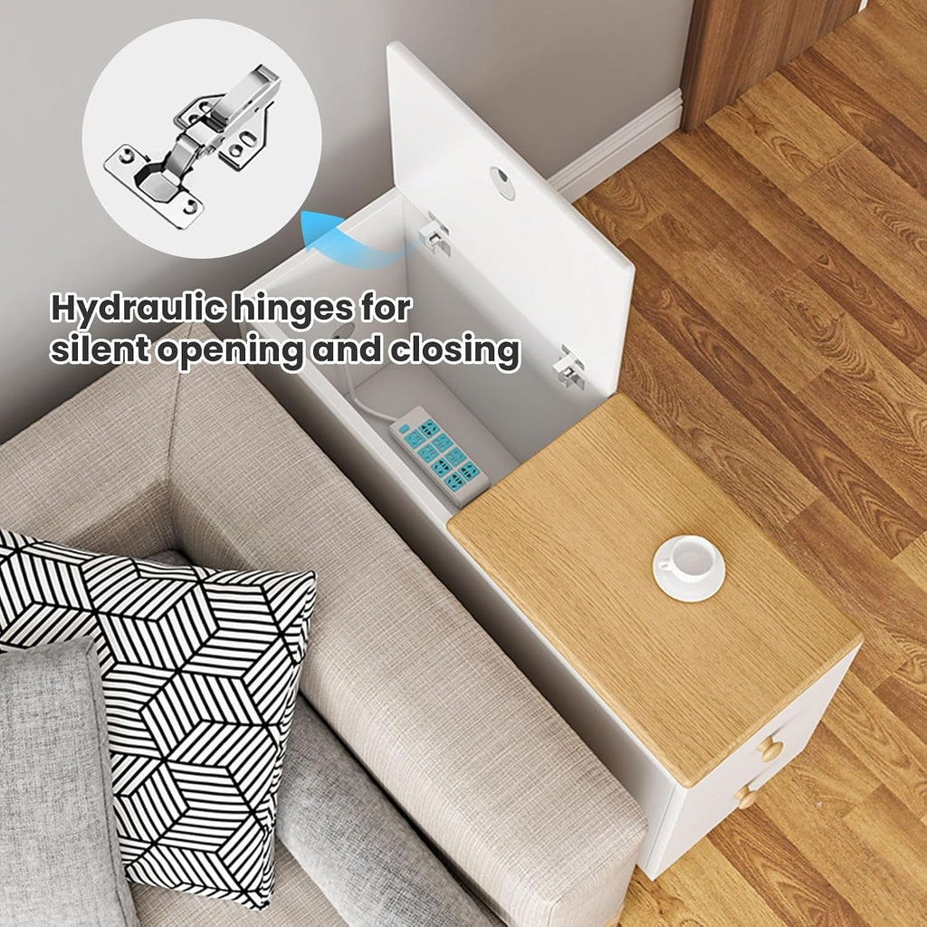 Side Table With 2 Drawers & Hidden Storage Couch Table Sturdy Nightstand With Cable Management Holes Modern Coffee Table Multi-Purpose End Table For Bedroom, Living Room, Office(Black,35.4x11.8x23.6in