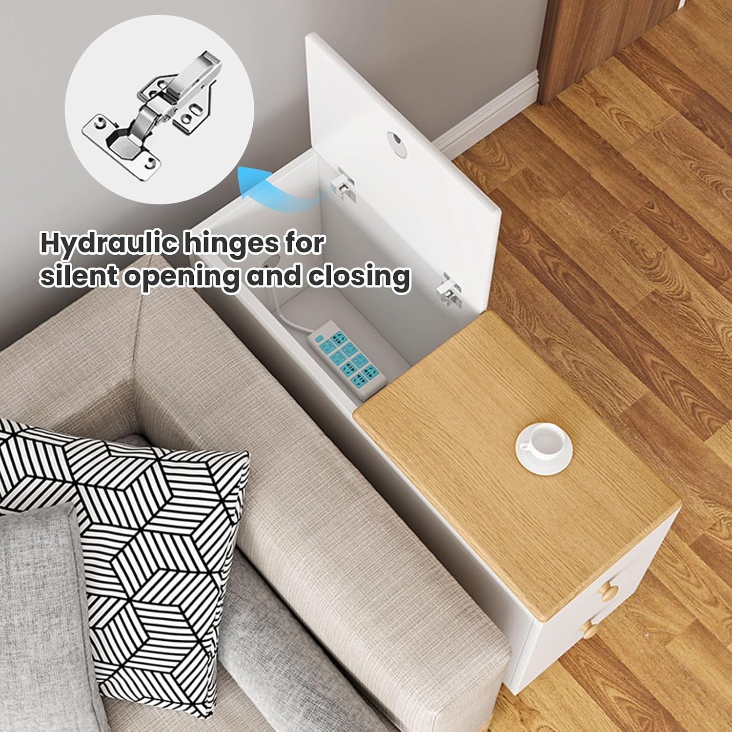 Side Table With 2 Drawers & Hidden Storage Couch Table Sturdy Nightstand With Cable Management Holes Modern Coffee Table Multi-Purpose End Table For Bedroom, Living Room, Office(Black,35.4x11.8x23.6in