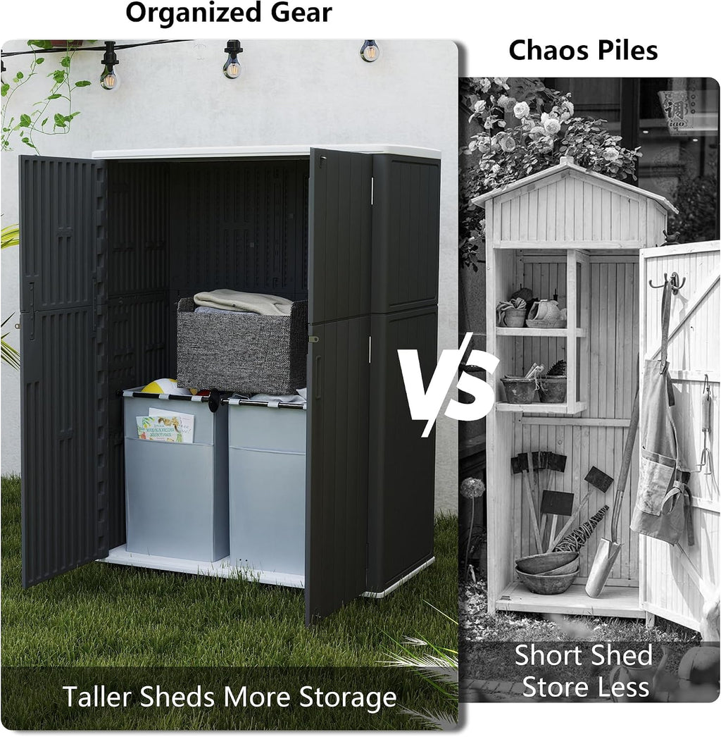 Multi-Function White Storage Tower, Sized 52x28x69 Inches - A Weatherproof Solution for Organizing Tall Tools and Equipment