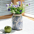 Ronasip Vintage Blue and White Chinoiserie Ceramic Vase, 6.9” Hand-Painted Peony Floral Design, Antique Style Vases for Home Decor, Centerpieces, Living Room, Balcony (Blue and White)