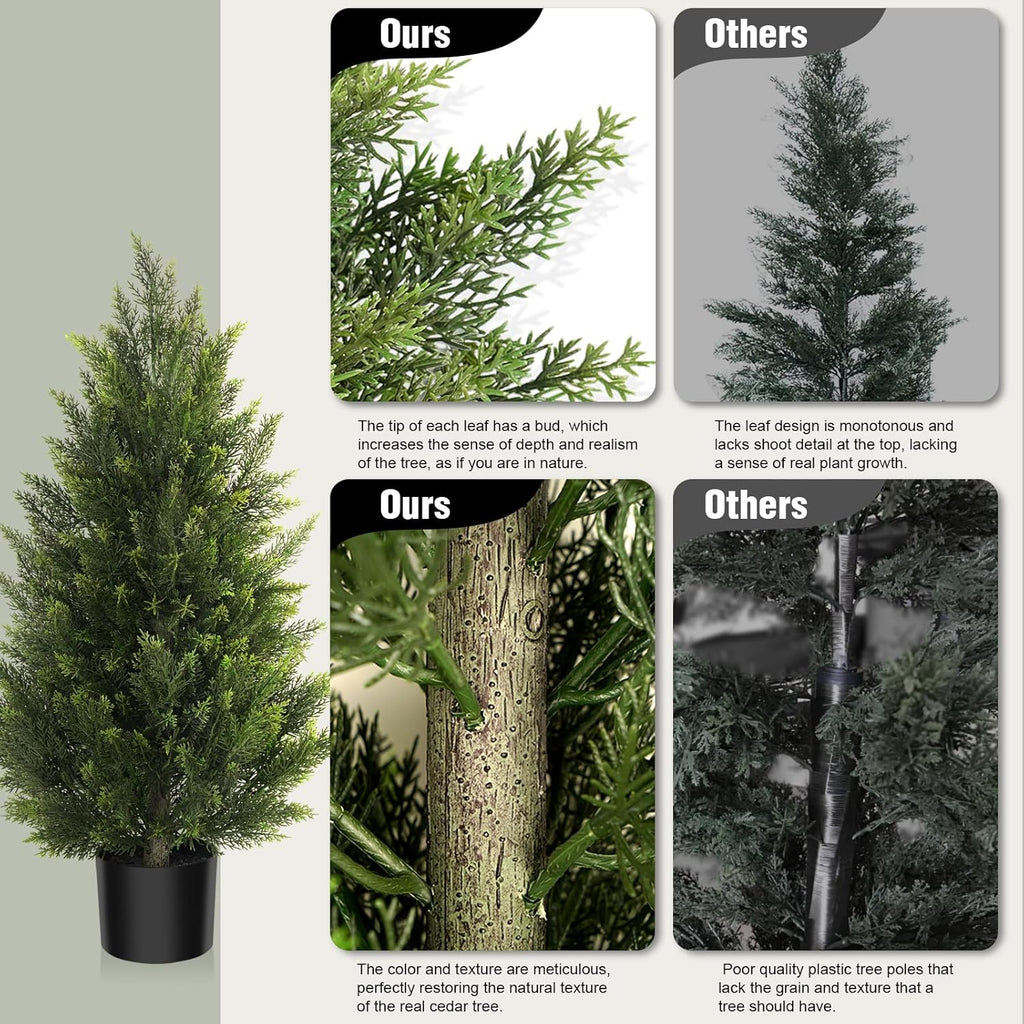 Vitalismo Outdoor Artificial Cedar Topiary Tree, Faux Evergreen Shrubs for Front Porch Decor, Lifelike Fake Bushes Plants for Home Living Room Front Door Decor (2, 3ft)