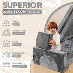 Contour Comfort Kids Couch 14 PC Modular Kids Play Couch Set – Convertible Sofa with Soft Foam Sofa Cushions | Fort Kid Play Room Furniture, Grey