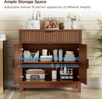 Vabches Fluted Sideboard Buffet Cabinet with Storage, 32" Coffee Bar Console Table with Drawer, Fluted Doors & Adjustable Shelf, Wood Small Buffet Cabinet for Living Room, Kitchen Dining Room, Brown