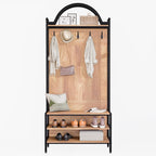 76.8" Hall Tree with Bench and Shoe Storage, 6-in-1 Entryway Coat Rack with 5 Hooks, Arched Hall Tree for Entryway, Mudroom or Foyer, Metal Frame Shoe Organizer with Open Bottom Shelf, Natural
