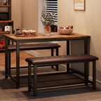 GarveeHome Dining Table Set for 4, Kitchen Table with 2 Upholstered Benches, Wood Kitchen Dining Room Set, for Small Space, Apartment, Home, Dinner, Retro Brown