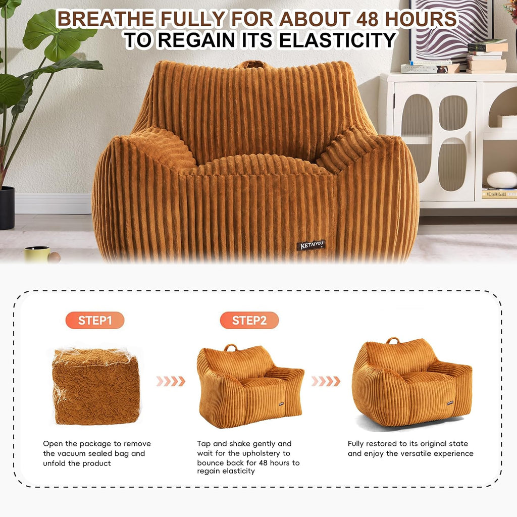 Large Bean Bag Chair for Adults Teens 41 Inch, Big Fluffy Beanbag Sofa with Back Support & Armrests, Plush Foam Filled Comfy Couch for Bedroom Gaming Living Room Reading (Orange)