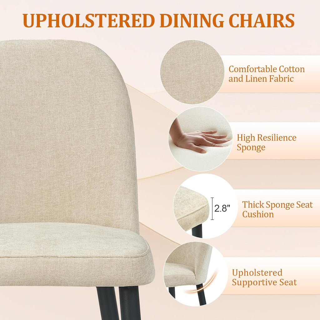 Upholstered Dining Chairs Set of 4, Chenille Mid Century Modern Fabric Dining Room Chair High-Back Padded Kitchen Chairs with Padded Seat and Metal Legs for Kitchen Dining Room Restaurant Cafe, Beige
