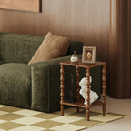Small Side Table - 2-Tier Wood End Table with Storage Shelf for Living Room, Vintage Night Stand for Bedroom Small Spaces, Rectangle Accent Table with Spindle Legs, Walnut