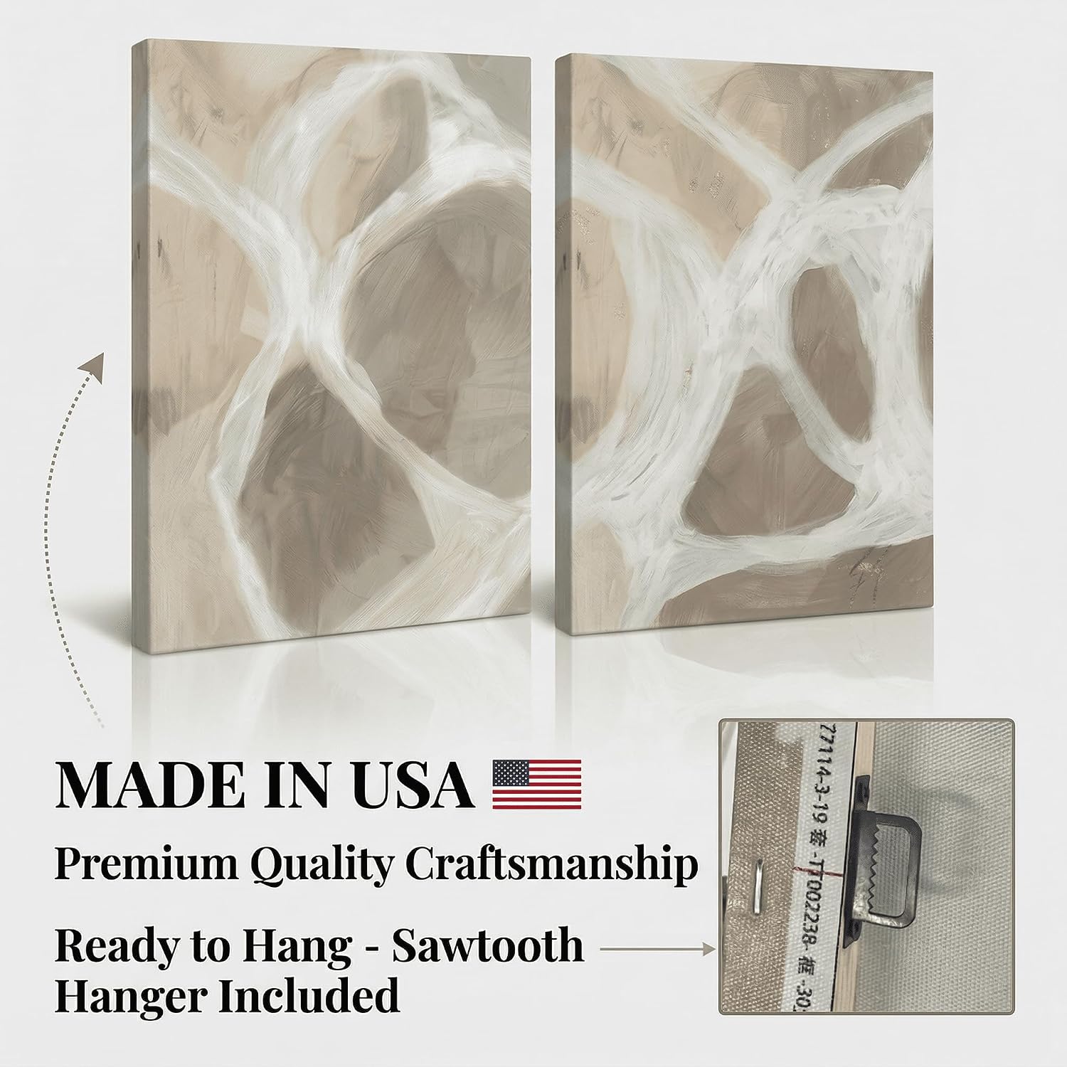 IUI Large Modern Abstract Canvas Wall Art - Neutral Gray, Beige & Gold Textured Canvas Prints, Minimalist Geometric Painting Artwork for Living Room Bedroom Office - 28" x 40"x 2