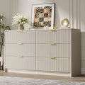 MAISONARIA 6 Drawer Dresser for Bedroom, 55" Wide Modern Chest of Drawers with Gold Metal Handles, Fluted Wood TV Stand for Living Room, Hallway(Beige)