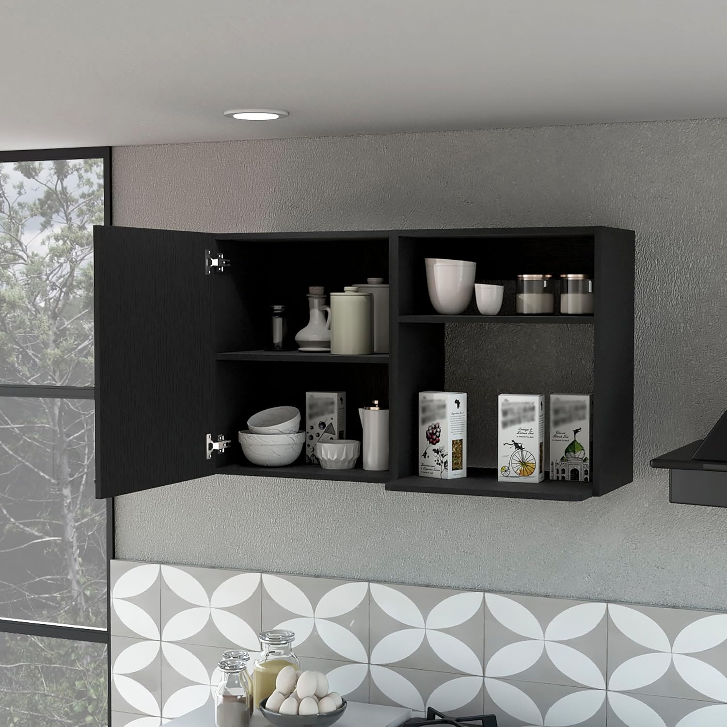 Oklahoma 2 Wall Cabinet - 2 Door Stackable, Black - Pantry Storage for Small Kitchens
