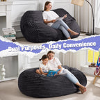 Hobestluk 4FT Bean Bag Chairs Adult Bean Bag with Portable Handle Comfy Large Bean Bag Chair with Removable Cover for Living Room Bedroom or Reading Nook (Stripe Dark Grey, 4FT)