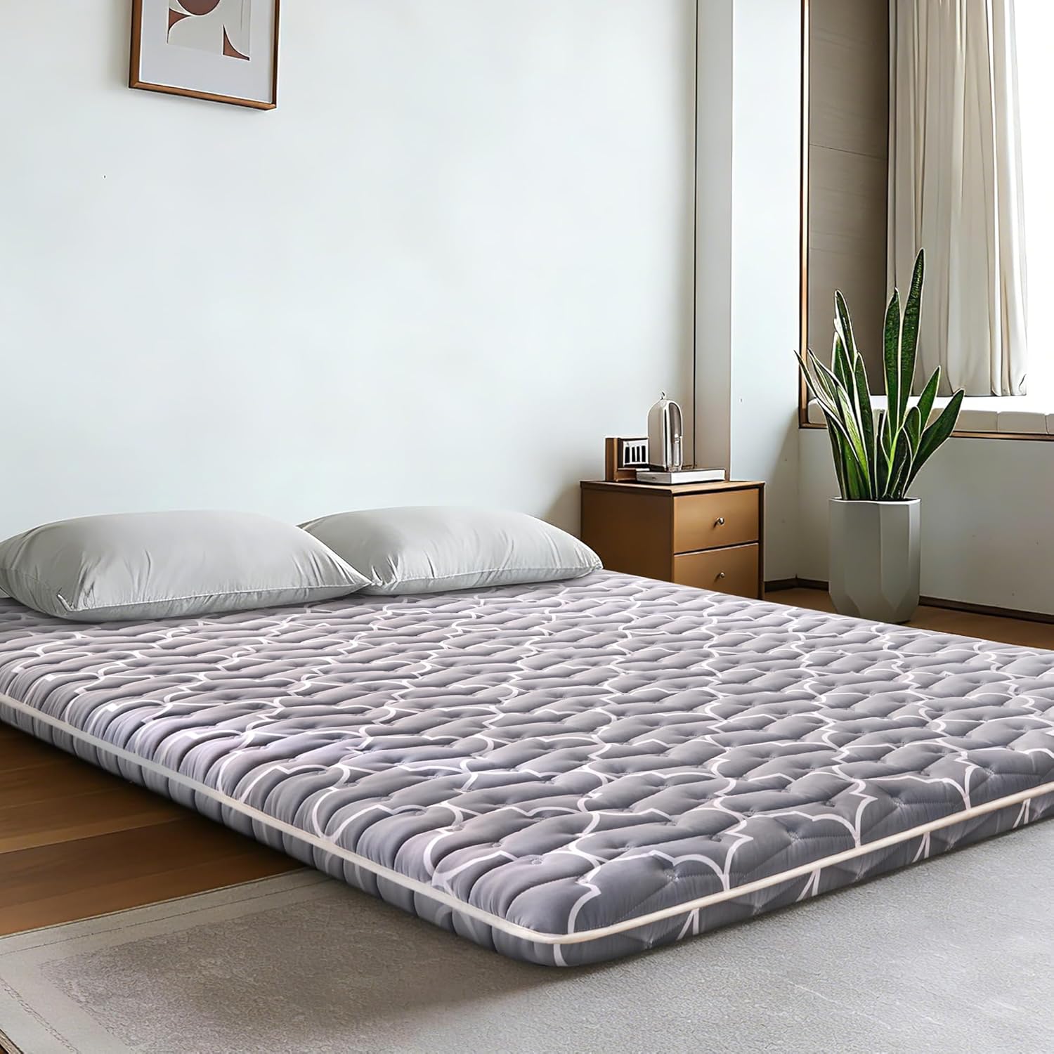 6th Generation Japanese Floor Futon Mattress - Extra-Thick 9-Layer Modern Futon with 100% High-Density Foam, Portable Floor Mattress Sleeping Pad for Adults, Guest Room, Dormitory, Twin Size (39"X80")