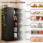 Kitchen Pantry Cabinet Food Storage Cabinets with Door and Adjustable Shelves Freestanding Pantry Cabinet with Anti-Tip Kit for Small Space for Kitchen Dining Room Black