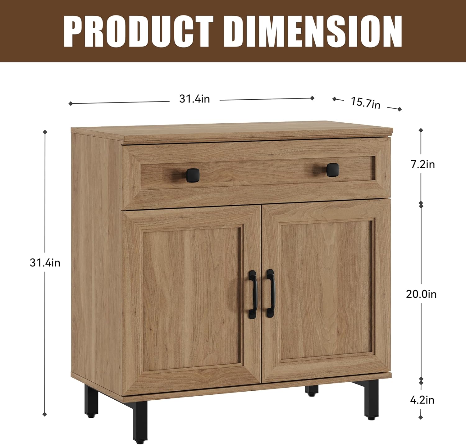 FENSULN Buffet Sideboard Cabinet Farmhouse 3 in 1 Modern Storage Cabinet with Drawer and Doors for Kitchen, Coffee Bar, Living Room, Oak