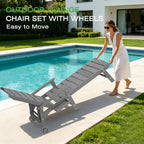 Outdoor Lounge Chairs Set of 2, 6.3ft Outside Chaise Pool Lounger with Wheels,5-Position Adjustable Backrest, 2 Flip-Down Side Cup Holders,HIPS All-Weather for Poolside,Patio,Backyard