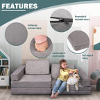Betterhood Modular Kids Play Couch, Kids Couch Building Fort for Playroom, Children Convertible Foam Cushion for Boys and Girls (Square Armrest, Grey)