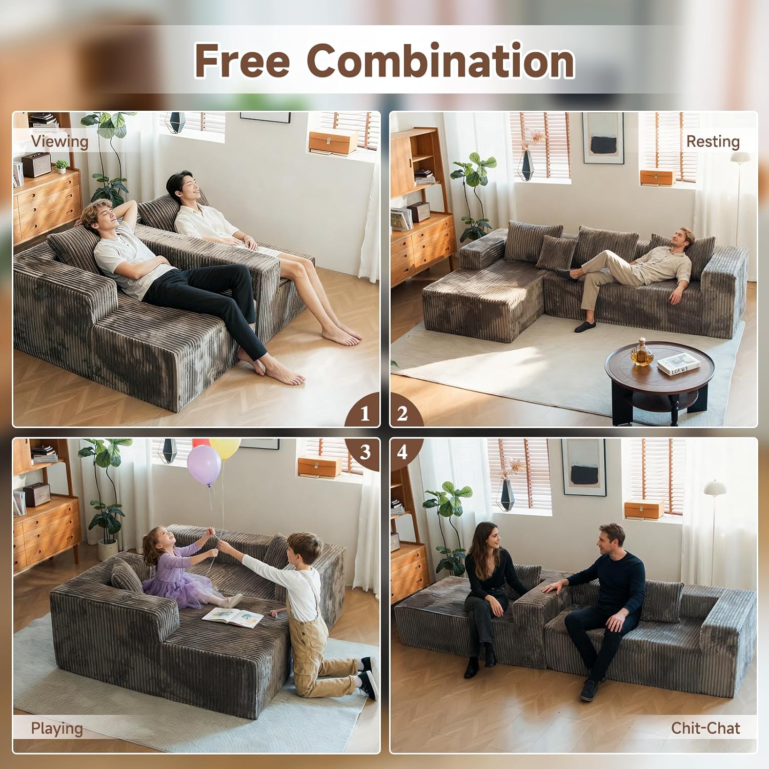 Upgrade 108’’ L Shape Cloud Couch, Plush Corduroy Sectional Sofa with Chaise, Boneless Couches for Living Room Bedroom, No Assembly Required (Khaki, Left Facing Chaise)