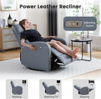 Power Swivel Rocker Recliner, Faux Leather Rocking Recliner Chair with USB Port, Swivel Glider Reclining Chair Nursery Recliners for Living Room, Blue