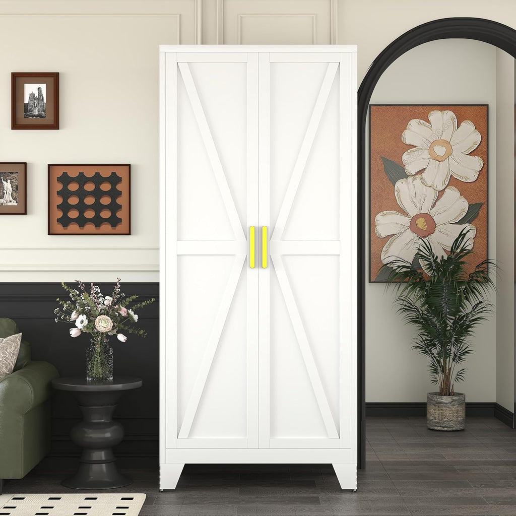 61" Tall Pantry Cabinet, White Metal Pantry Storage Cabinet, Kitchen Pantry Storage Cabinets with 2 Door and 3 Adjustable Shelves (White, 61" Modern)