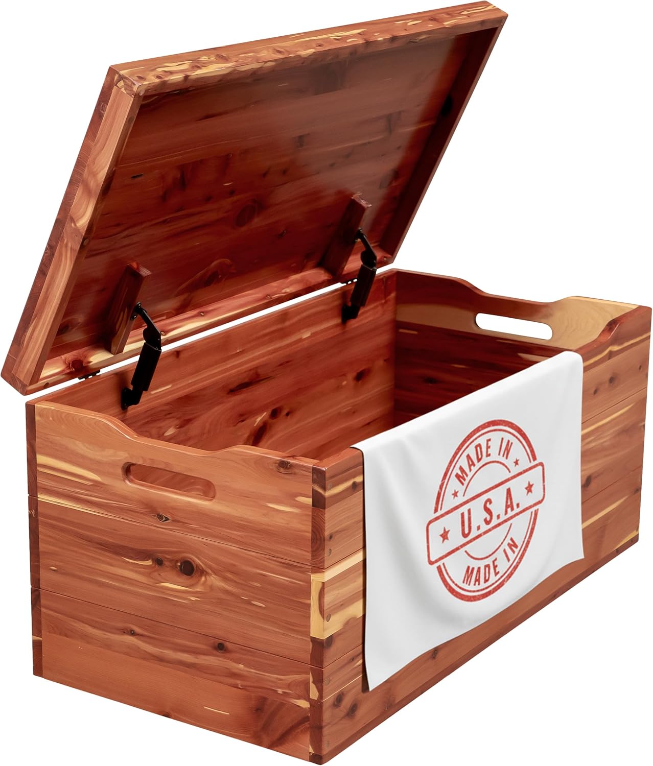 Amish Made Wooden Storage Chest Trunk Box with Lid and Handles for Bedroom, Blanket, Clothes, Anti-Slam Hinges, Handmade, Rustic, Cedar Wood, Natural Stain, 36"