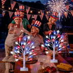 2 Pack 18" 4th of July Patriotic Tree Lights with 24 LED Red White Blue Star Lights Battery or USB Powered Lighted Tabletop Tree, Independence Day Memorial Day Decorations for Home Party Table Decor