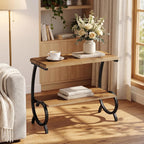 Tribesigns 2-Tier End Table, Narrow Couch Side Table with J-Shaped Metal Legs, Farmhouse Side Table for Couch, Wooden Bedside Nightstand for Living Room, Bedroom, Brown & Black