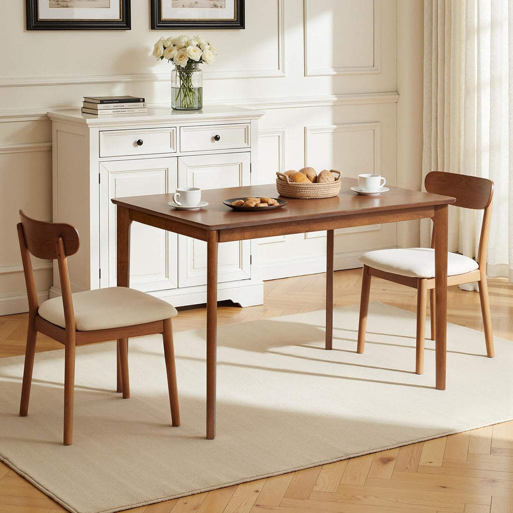 Small Dining Table, 43 Inch Rectangular Solid Wood Kitchen Table for Small Space, Easy Assembly, Dining Room Table for Home, Apartment, Office, Walnut