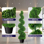 4ft Artificial Boxwood Spiral Tree Set (2 Pieces), Faux Plants Outdoor with Weighted Pot, Artificial Outdoor Plants for Outdoor Walkway & Indoor Decor, Boxwood Topiary, Artificial Trees for Outdoors