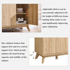 T4TREAM Large Buffet Sideboard Cabinet with Storages, 60" Fluted Modern Buffet Table Coffee Bar Wine Bar Storage Cabinet with 3 Drawers & 4 Doors for Dining Room, Living Room, Hallway(Natural Oak)