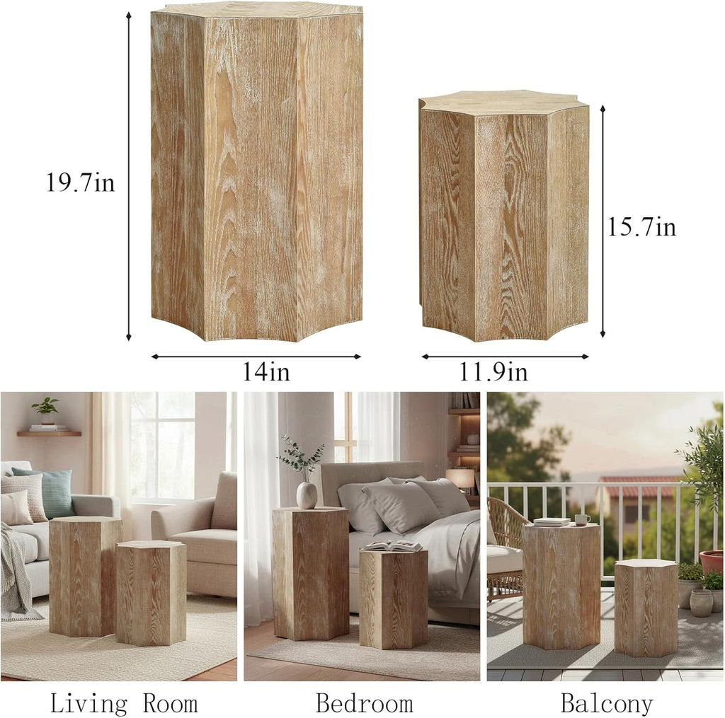 Nesting Coffee Table Set of 2,Modern Nesting Tables for Living Room,Octagonal End Table and Side Table Set,Wooden Center Table for Small Spaces,Plant Stand for Balcony,Fully Assembly,Natural Finish.