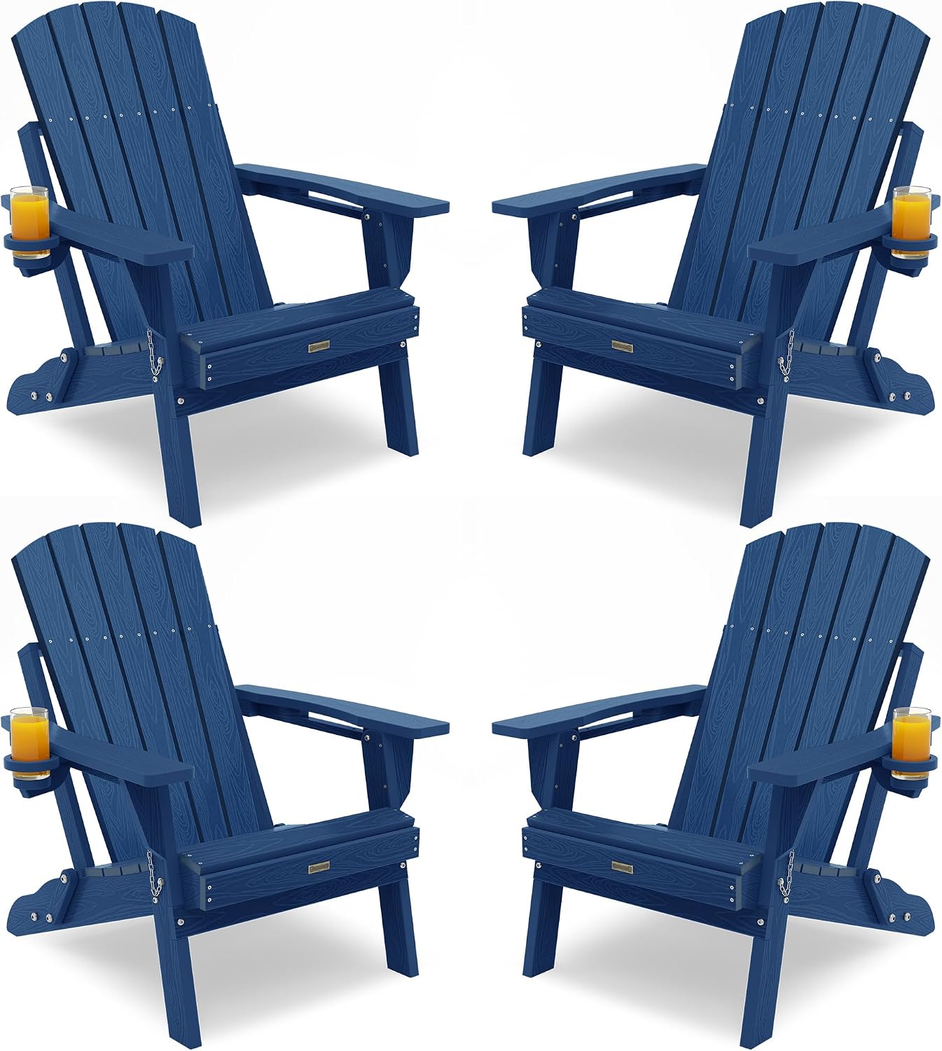 Adirondack Chair with Cup Holder: Adirondack Chairs Set of 4 Plastic HDPE Material Furniture - Composite Fire Pit Chairs Foldable for Outdoor/Backyard/Garden/Lawn/Deck/Porch/Patio