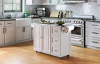 53.5" Kitchen Island Cart with Storage, Rolling Kitchen Cart on Wheels with Stainless Steel Top, Mobile Prep Station with Drawers, Cabinets, Adjustable Shelves & Towel Rack, Solid Wood, Off White