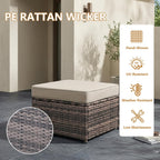 2 Piece Patio Sofa Ottomans with 4.3" Thick Cushions, Wicker Outdoor Couch Extension Set, All-Weather Rattan Seating Accessory for Backyard Furniture,Beige