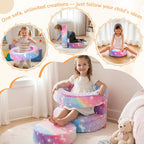 MeMoreCool Unicorn Kids Couch, Flip-Open Kids Chair, Glow Print, Rainbow
