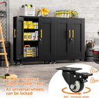 Metal Storage Cabinet with Wheels, 36" Tall Locking Storage Cabinet with 2 Adjustable Shelves, Locking Garage Cabinet, Steel Locker Organizer, for Office, Home, School, Black